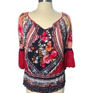 Bila Boho Floral Patchwork Peasant Top